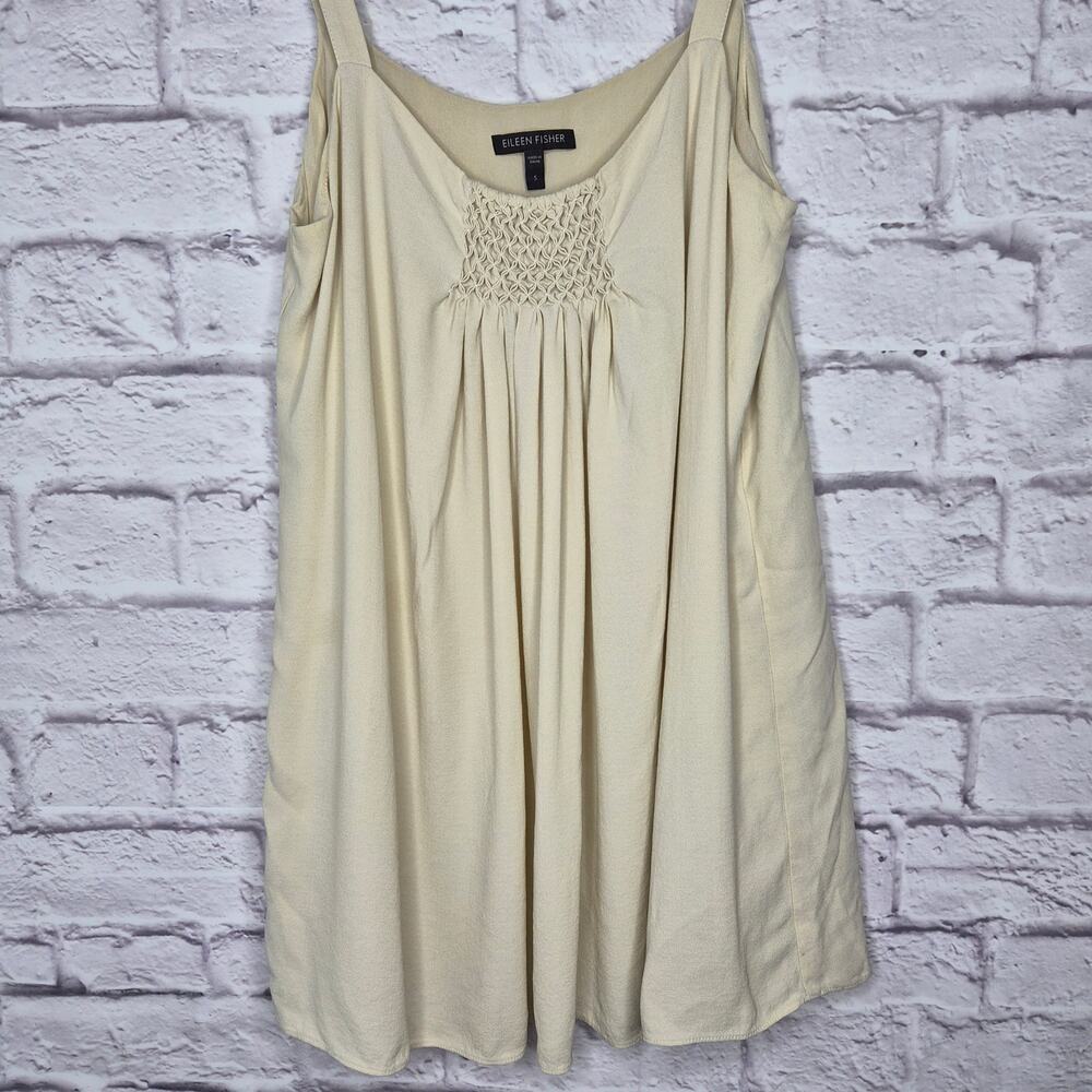Eileen Fisher 100% Silk Smocked Cami Tank Top Small Cream Smocked R9GC-4 Lined - Picture 3 of 9